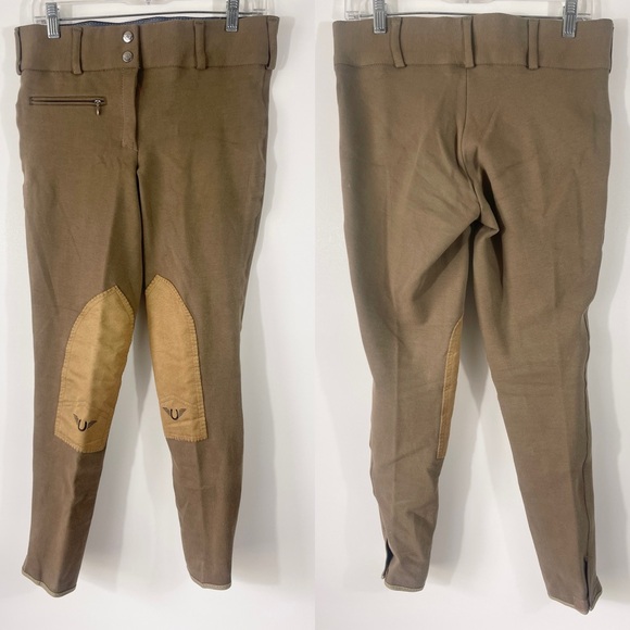 Tuffrider Front Zip Equestrian Knee Patch Breeches Pants Taupe Size 28 - Picture 1 of 8